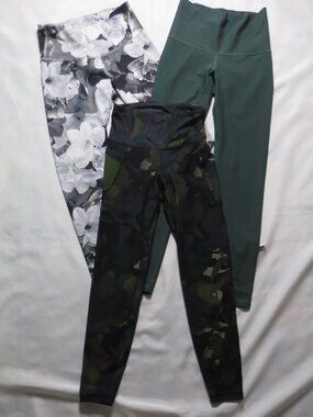 3PC LOT OLD NAVY women LEGGINGS green GO-DRY active YOGA black CAMO SIZE SMALL
